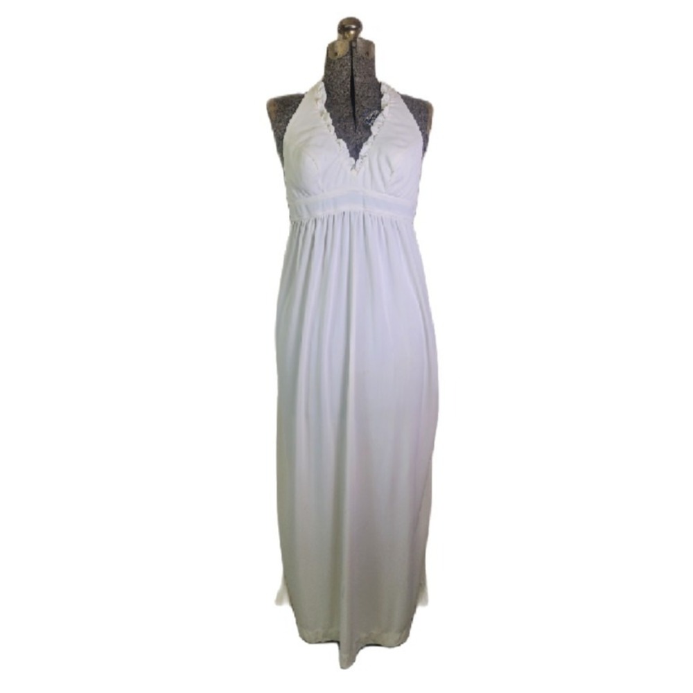 Vintage 70s White Catalina Sun Dress Maxi Halter XS/S Prairie Cottage Boho‎